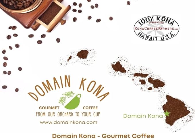 100% Kona Coffee – GROUND Medium roast Single estate gourmet coffee 16 ounces Farm fresh roasted from Domain Kona Coffee