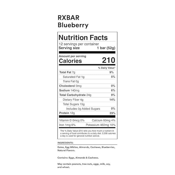 RXBAR Blueberry Protein Bar High Protein Snack Gluten Free Pack of 24