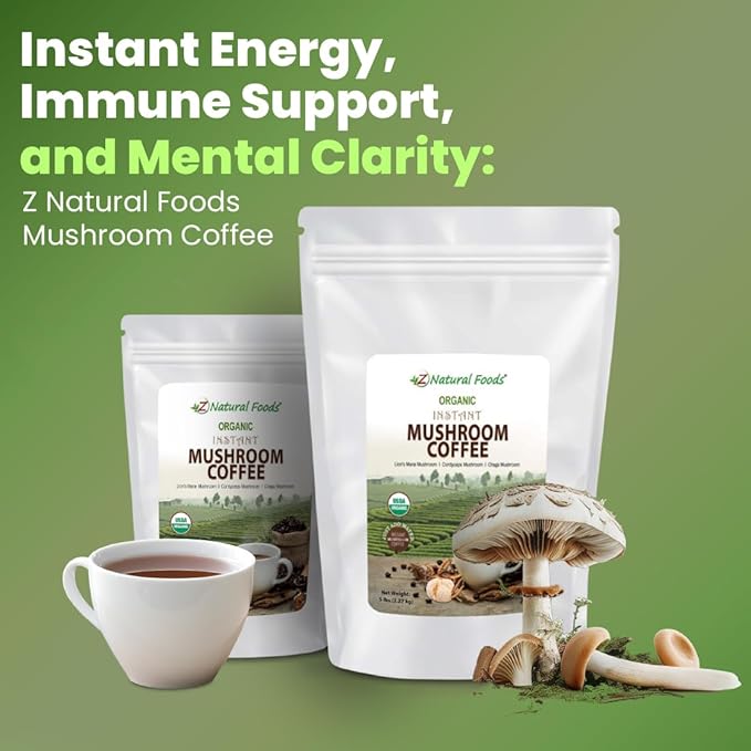 Organic Mushroom Coffee Bulk 5 lb - Instant Superfood Mix of Lion’s Mane + Cordyceps + Chaga + Coffee - Lightly Sweetened With Cashew Milk + Stevia - Vegan Gluten Free