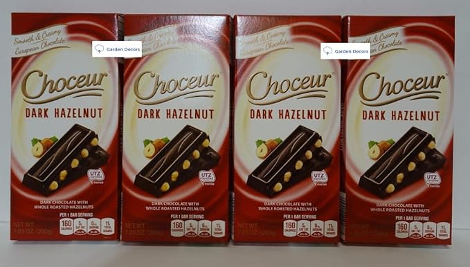 Choceur Dark Chocolate with Whole Roasted Hazelnuts 7.05oz 200g (4 Bars)