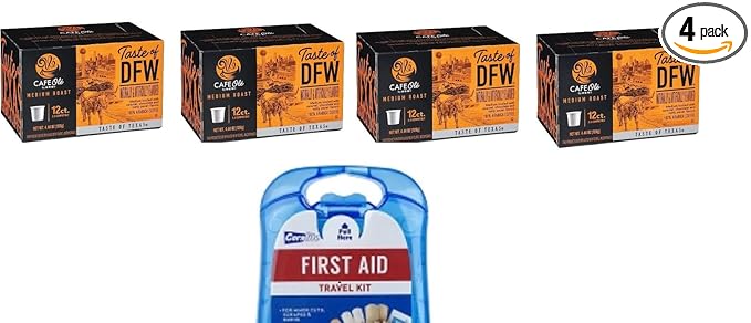 HEB Introducing CAFE Olé by H‑E‑B Medium Roast DFW Coffee Blend Coffee (caramel chocolate and pecans) Single Serve Cups 12 ct 4 Boxes with free first aid kit