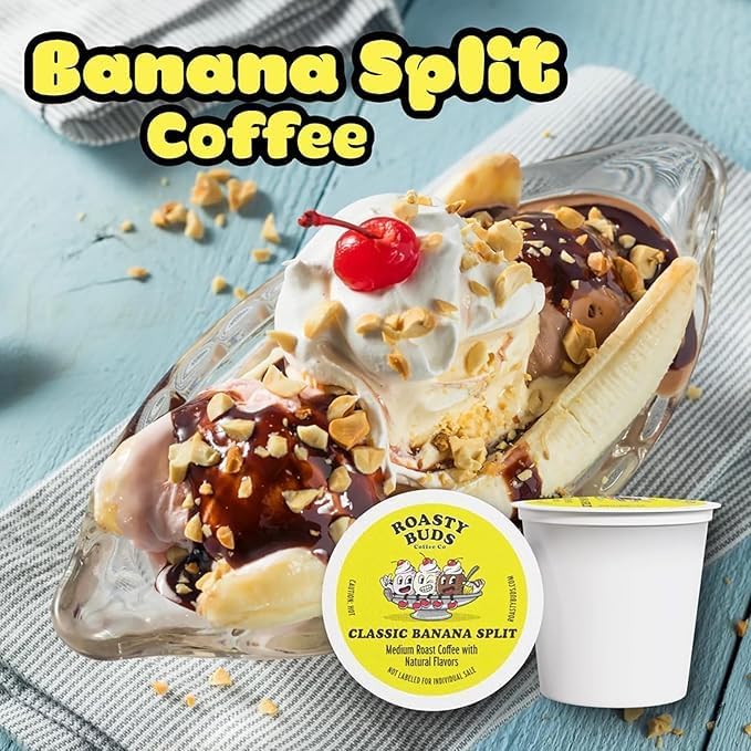 Roasty Buds Coffee Variety Pack Pods 48 Count | Including Mexican Chocolate French Vanilla Classic Colombian and Banana Split | Single-Serve 11g Per Pod | Recyclable Gluten-Free Non-GMO No Sugar