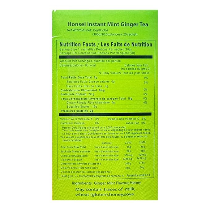 Honsei Instant Ginger Honey Mint Lemon or Milk Tea - 60 Sachets (20 Each Flavor)