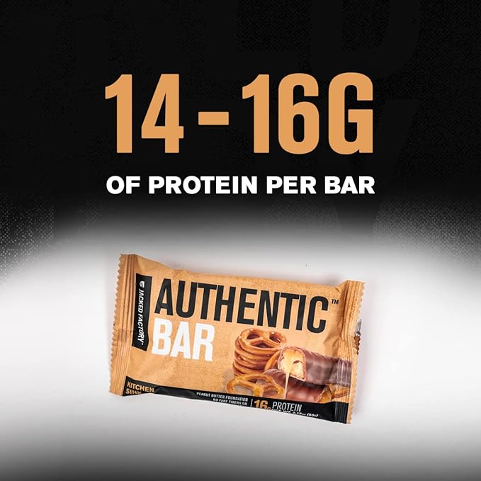 Jacked Factory Authentic Bar Kitchen Sink Protein Bars - Tasty Meal Replacement Energy Bars | 16g Whey Protein Isolate Natural Sugars from Pure Honey Healthy Fat Peanut Butter Foundation | 12 Pack