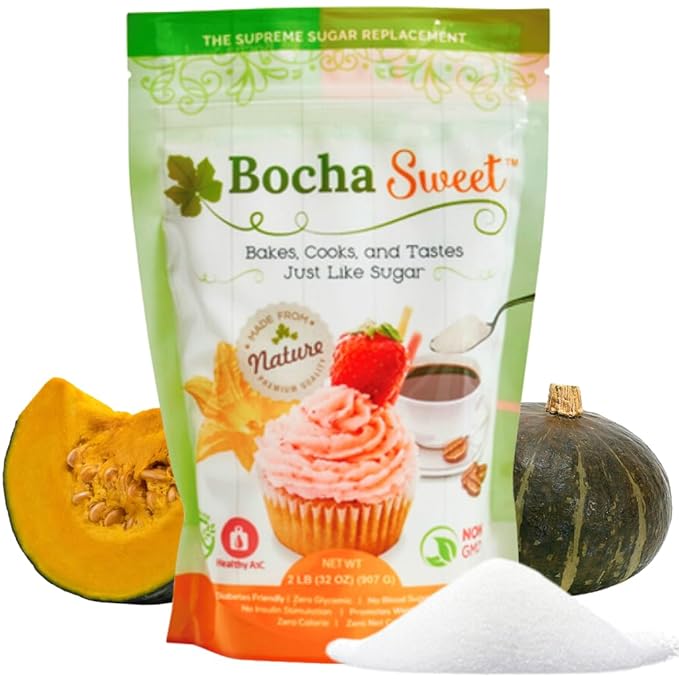 BochaSweet Supreme Sugar Replacement 2 LB Low Calorie 1:1 Sugar Substitute Kabocha Extract in Xylitol Structure Diabetic Friendly Gluten Free Non GMO No Bitter Aftertaste Ideal for Baking