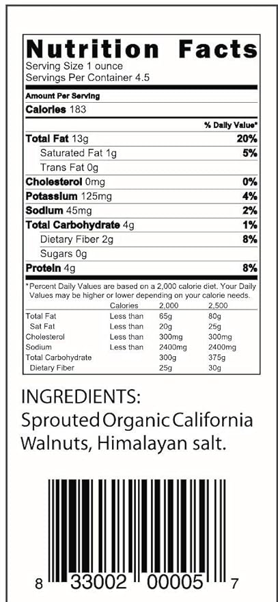 TATA RAW - Sprouted Organic Walnuts - Himalayan Salt (4.5 oz) - Pack of 2