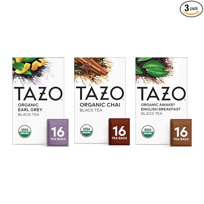 TAZO Tea Bags Regenerative Organic: Chai Black Tea Awake English Breakfast Black Tea &amp Earl Grey Tea 16 CT (1ea) (Variety Pack)