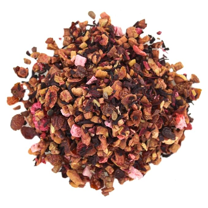 Lady Hannahs Whole Fruit Herbal Tea | Loose Leaf Caffeine-Free Tea | 16oz Resealable Pouch | Sweet Tart Fruity Blend | Hot or Iced | Apple Hibiscus Rosehip Berry tea | Kids Popsicle Friendly
