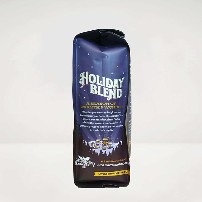 Raven's Brew Coffee Holiday Blend Whole Bean Coffee - Premium 10oz Full City Roast with Molasses Spices &amp Baker's Chocolate Notes | Seasonal Celebration Medium Roast for Christmas &amp Fall