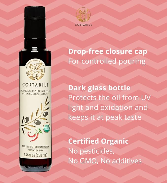 Hot Chili Infused EVOO &amp Classic Blend Medium Intensity - Rich in polyphenols and antioxidants - COSTABILE