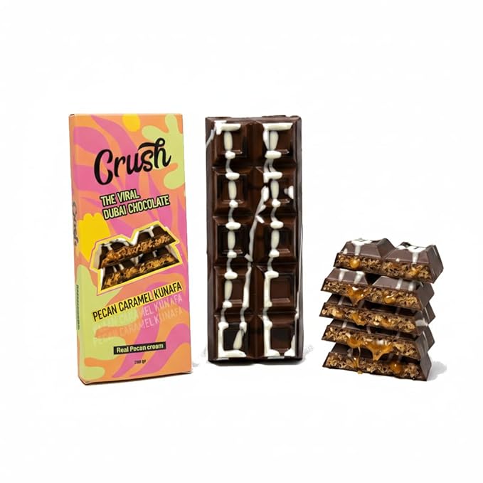 Crush Dubai Pecan Chocolate Bar – 8 oz Luxury Gift Filled with Toasted Katafi Pecan Cream &amp Tahini Inspired by the Classic Knafeh Dessert