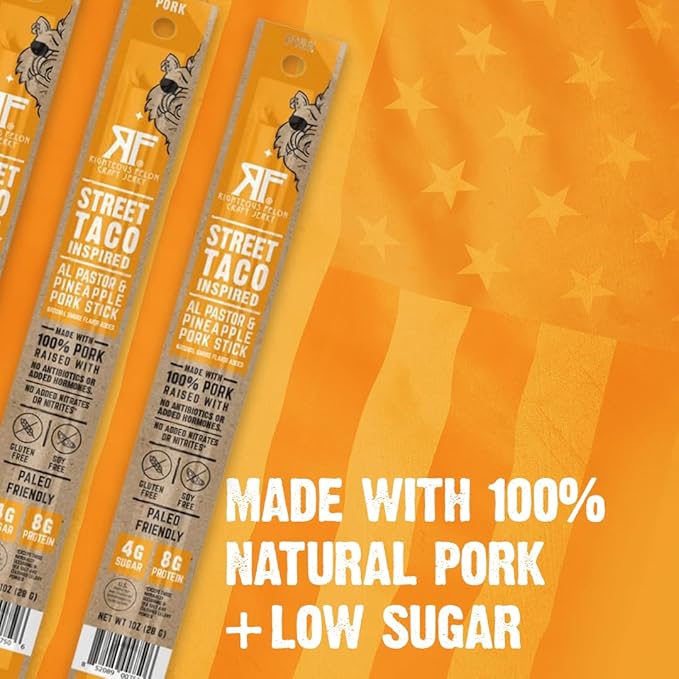 Righteous Felon Meat Sticks | 100% Pasture Raised Pork | 8g Protein per Stick | Keto Gluten-Free Low Sugar High Protein Snack Sticks | Individually Wrapped | Street Taco Pork Sticks 10 Count