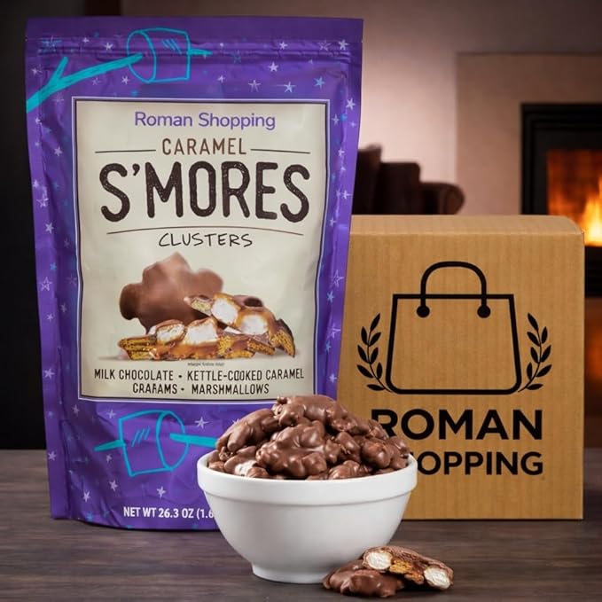 Kirkland Chocolate Caramel Cluster Snack – Graham &amp Marshmallow Pieces Milk Chocolate Covered Bites Family Size 26.3 oz Share Bag S’mores Style Treat