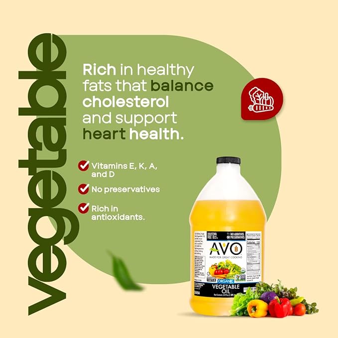 AVO ORGANIC VEGETABLE Oil 64 Fl-oz (Half a Gallon) NO preservatives added