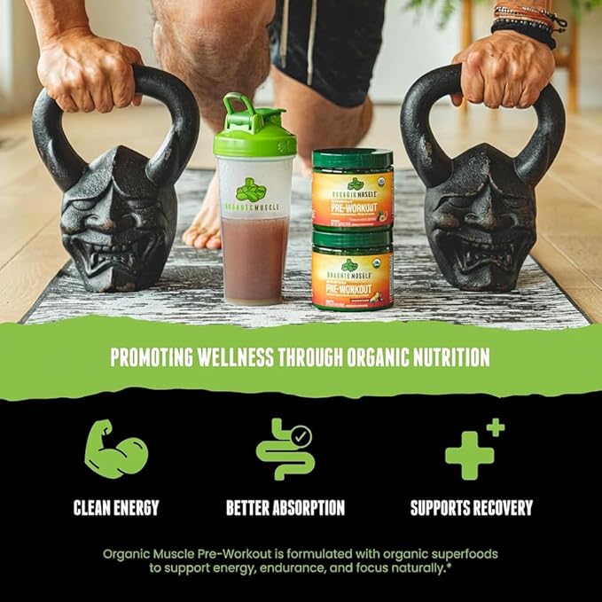 Organic Muscle Organic Pre Workout Powder Passionfruit Guava — USDA Organic Superfood Blend | Maca Beet Root Cordyceps Rhodiola | 150mg Natural Caffeine Vegan No Jitters 20 Servings
