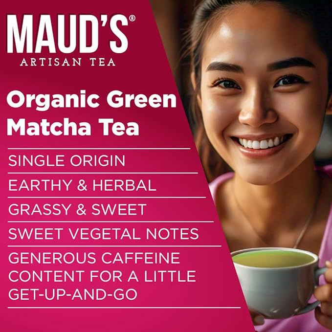 Maud's Organic Matcha Green Tea Pods 80 ct Single Serve Tea Pods – 100% Gourmet Blended Tea Leaves Compatible with Keurig K Cups Maker