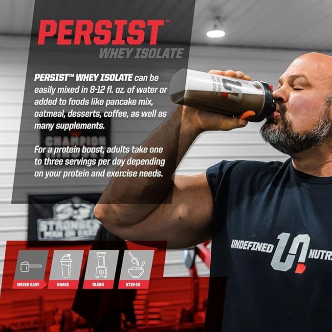 Undefined Nutrition Persist Whey Isolate by Brian Shaw - 24g Protein 30 Servings – Supports Recovery Strength &amp Performance - Gluten Free Fast Absorbing (2.18lbs Chocolate Peanut Butter)