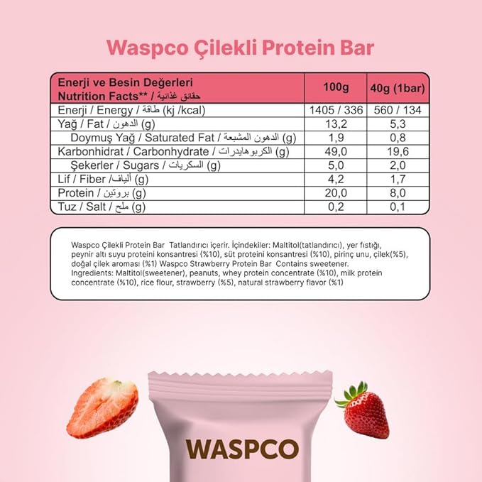 (12 Count) Protein Bars STRAWBERRY Gluten Free with 8g Protein and 0.7g Sugar 40G