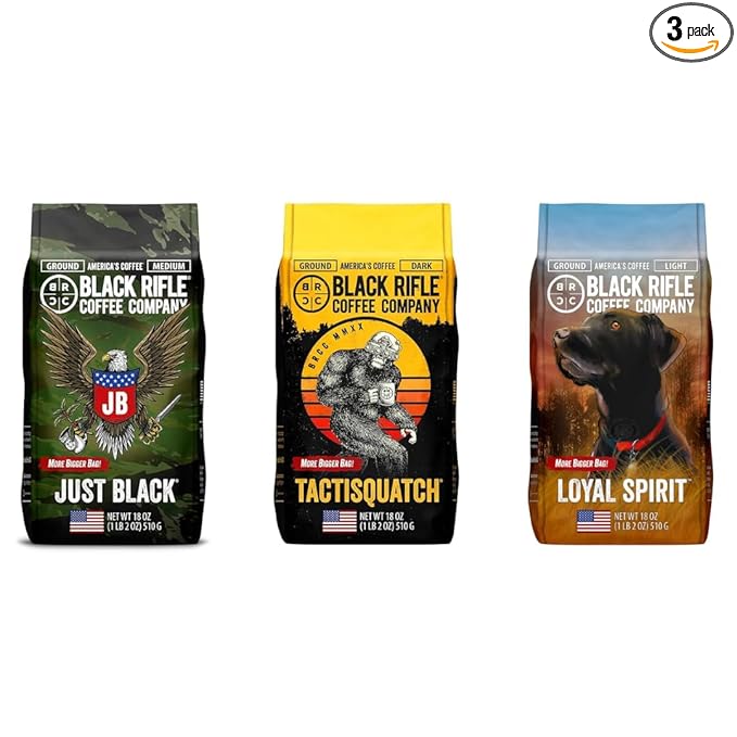 Black Rifle Coffee Company Light Medium Dark Roast Ground Coffee Variety 3 Pack 18 OZ Bag