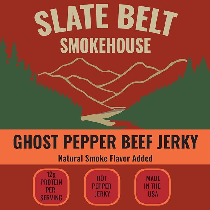 Slate Belt Smokehouse Ghost Pepper Jerky Spicy Beef Jerky with Hot Peppers 2.5 Ounce Pack of 3
