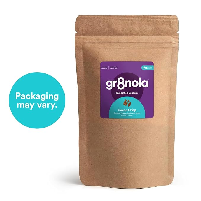 gr8nola CACAO CRISP - Healthy Low Sugar Vegan Granola Cereal - Made with Superfoods Cacao Coconut and Sunflower Seeds Soy Free Dairy Free and No Refined Sugar - 30oz (1.8 lb) Resealable Bag