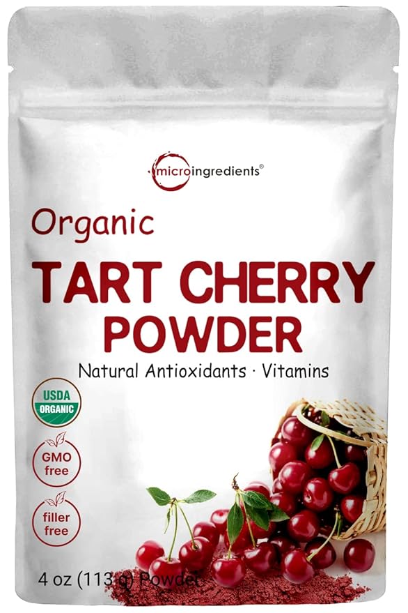 Organic Tart Cherry powder 4oz | 100% Natural Fruit Powder | US Grown Tart Cherries Source | No Sugar &amp Additives | Great Flavor for Drinks Smoothie &amp Beverages | Non-GMO &amp Vegan Friend