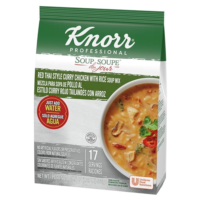 Knorr Professional Soup du Jour Red Thai Style Curry Chicken with Rice Soup Mix Gluten Free No added MSG 0g Trans Fat per Serving Just Add Water 20.6 Oz Pack of 4