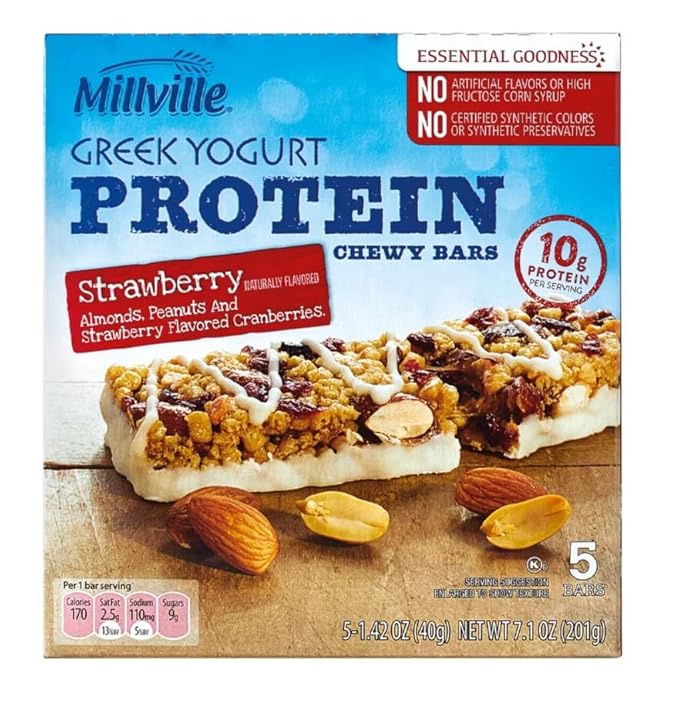 Protein Bars 2-Pack – 10g Protein Greek Yogurt Dipped Strawberry &amp Mixed Berry with Almonds &amp Peanuts No Artificial Flavors or Preservatives 10 Chewy Healthy Indulgent Granola Bars