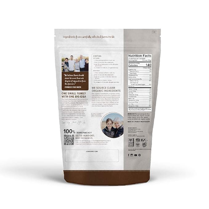 One Degree Organic Foods Sprouted Instant Oatmeal USDA Organic Non-GMO Vegan And Gluten Free Instant Oatmeal (Cacao Nib 6 Pack)