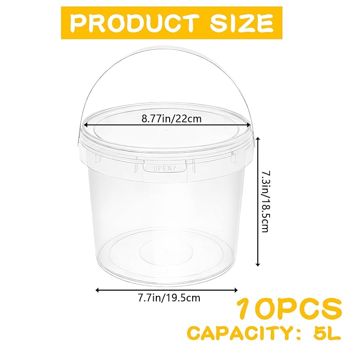 HFYZZ 10 Pack Maple Syrup Collection Buckets 5 L Clear Plastic Maple Syrup Tapping Container with Lids for Experts or Beginners Maple Birch Syrup Collection Supplies