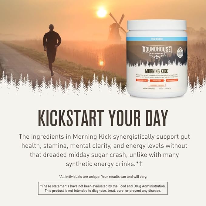 ROUNDHOUSE PROVISION Morning Kick Greens Superfood Powder Supplement with Ashwagandha Collagen &amp Probiotics - Sugar Free Caffeine Free (3 Pack Strawberry Lemonade Flavor) by Chuck Norris