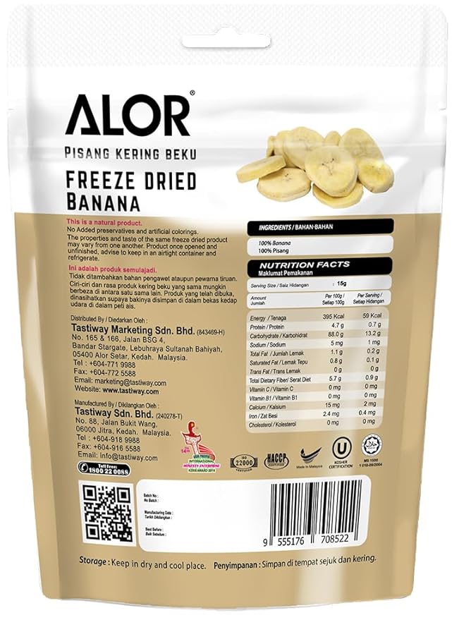 ALOR 100% Natural Dried Banana Slices – Unsweetened No Sugar Added Real Fruit Snack – Crunchy Crispy &amp Gluten-Free – Healthy Freeze-Dried Chips (15 Grams x 8 Packs - Banana)