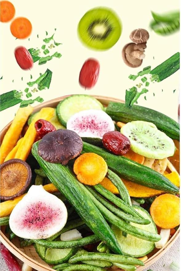 Instant Dried Vegetables and Fruits Chips 8.8 ounce/can 10 Types of Instant Dried Fruits and Vegetables Chips Mixed FruitsOkra Yellow Peach Figpurple Potato Fruit SnacksVegan (6 Cans)