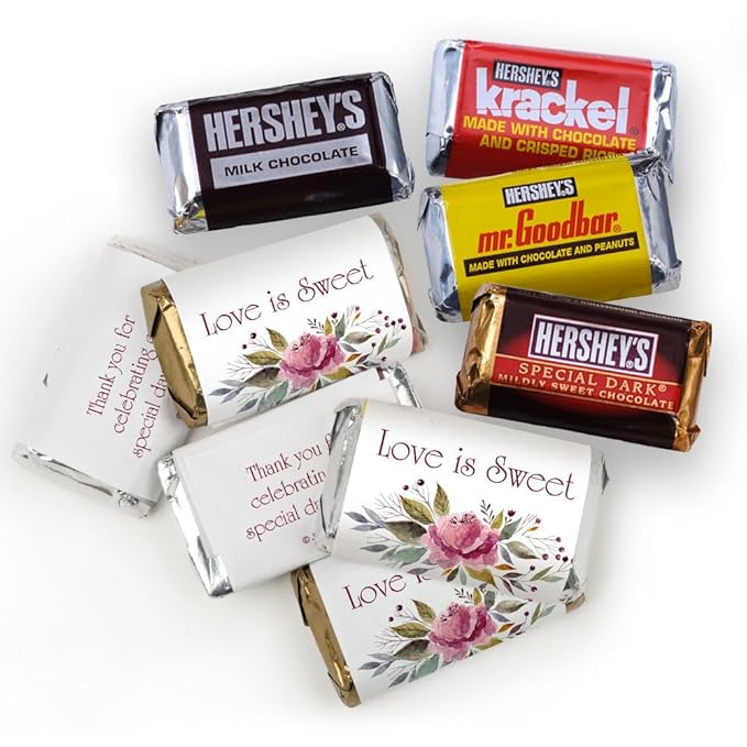 100ct Wedding Favors for Guests Wrappers for Miniatures Candy Bridal Shower Favors Pink Botanical (100 Wrappers) - Love is Sweet