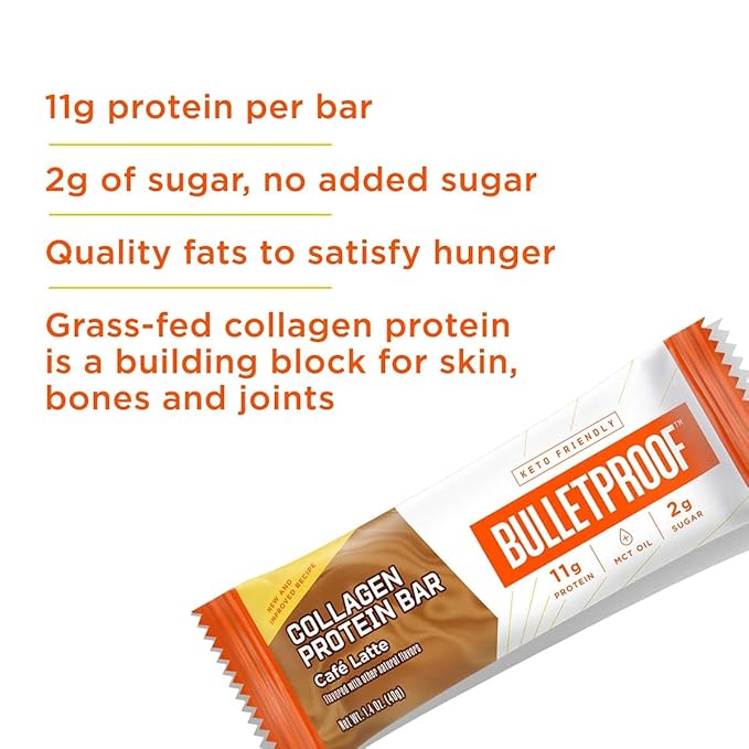 BULLETPROOF Cafe Latte Collagen Protein Bar 12 Count 1.4 OZ
