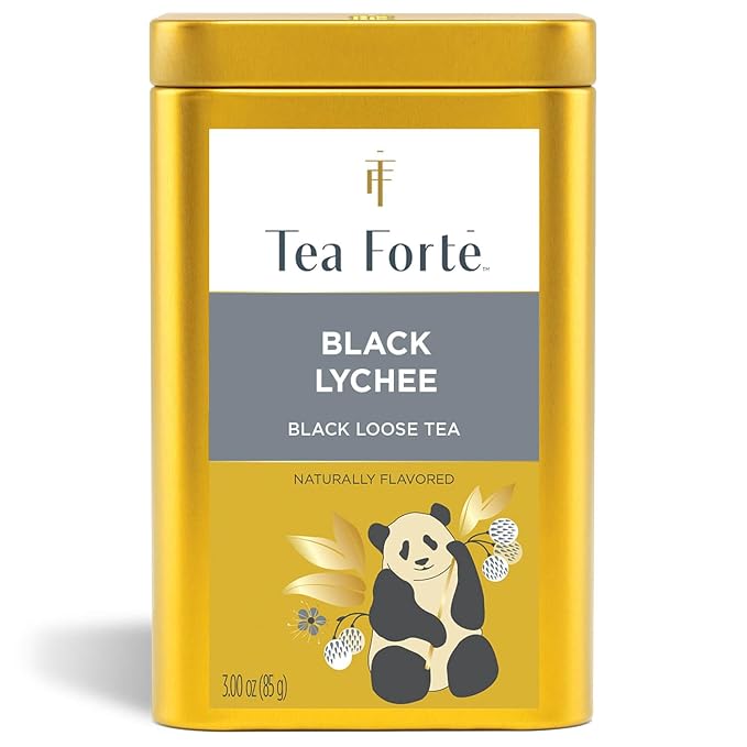 Tea Forte Black Lychee Premium Loose Leaf Caffeinated Black Tea Blend Blend Canister Makes 35-50 Cups