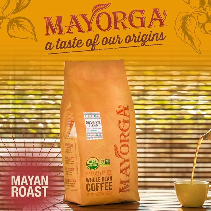 Mayorga Organic Coffee 5lb Mayan Blend - Medium Roast Whole Bean Coffee Specialty Grade 100% Arabica Slow Roasted Chocolate and Floral Flavor with Low Acidity - USDA Organic Non-GMO Kosher