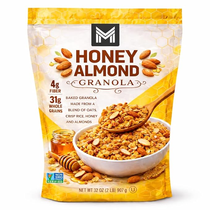 Member's Honey Almond Granola 32 oz Resealable Bag – Crunchy Baked Granola with Whole Grain Oats Almonds &amp Honey Pantry Size Breakfast Cereal &amp Yogurt Topping (1 Pack)