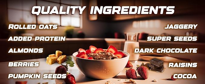 DOCTORS CHOICE Oats High Protein Oats 24g Pure Protein Breakfast Cereals Jaggery Sweetened Rich in Fiber No Additives and 0g Sugar. (750g Dark Choco Berry)