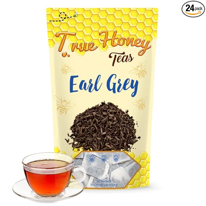 True Honey Decaf Earl Grey Tea Bags - Honey Crystals Blended in Every Sachet - Natural Organic Herbal Caffeine Free Tea Bag 24 Count