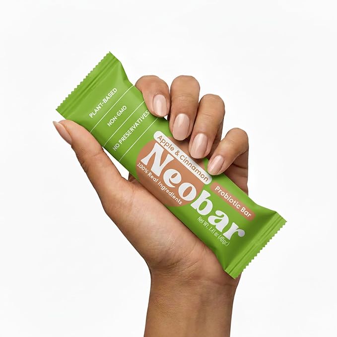 NEOBAR Probiotic Fruit and Nut Bars - Plant-Based Vegan Snack Bars Gluten Free Dairy Free Snacks No Added Sugar No Preservatives Non-GMO | Apple &amp Cinnamon12 Count