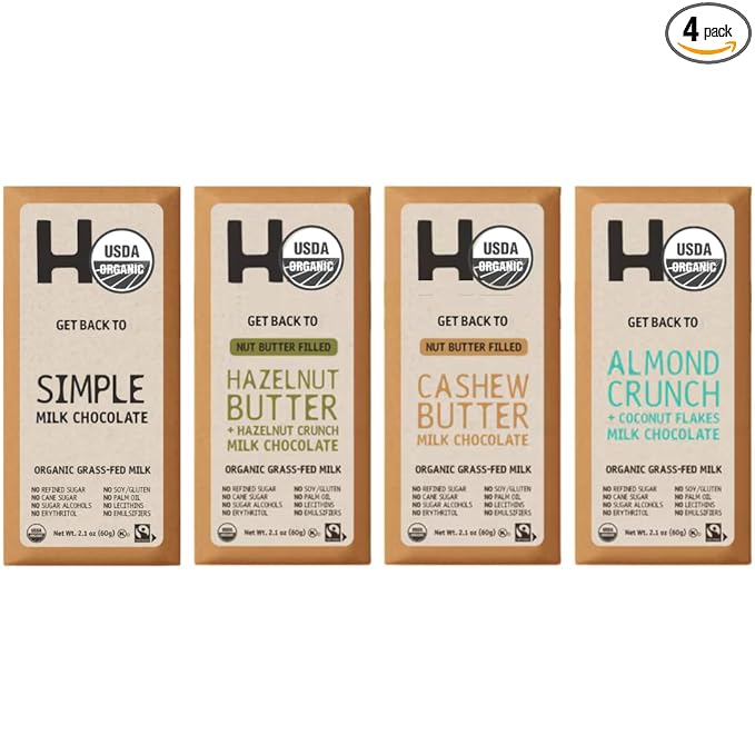 Chocolate Bar Variety Pack – 4 Flavors – Vegan Paleo Gluten-Free – No Dairy No Refined Sugar – 4 Count (4 Pack Milk)