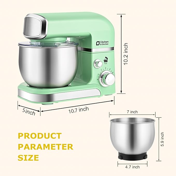 Kitchen in the box Stand Mixer3.2Qt Mini Electric Food Mixer6 Speeds Portable Lightweight Kitchen Mixer for Daily Use with Egg WhiskDough HookFlat Beater (Green)