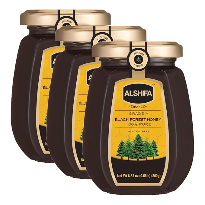 ALSHIFA Black Forest Honey 8.81oz (250g) | Pack of 3 | Multi-floral Honey | Unique Taste Sweetener | Healthy &amp Rich in Nutrients | No Added Sugar | Glass Bottle