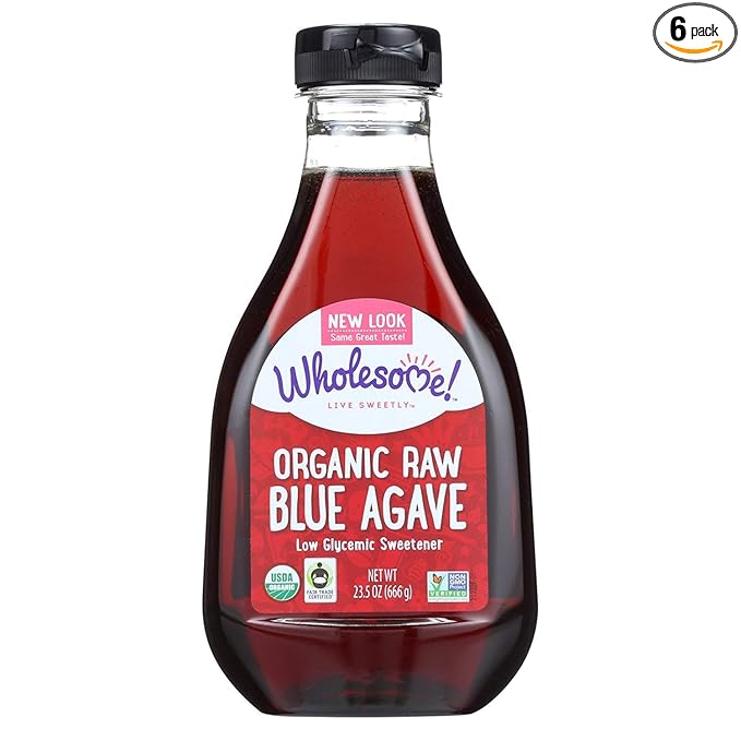 Wholesome Organic Raw Blue Agave Nectar Syrup Low Glycemic Sweetener Non GMO 23.5 oz (Pack of 6) (Packaging May Vary)