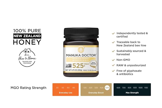 MANUKA DOCTOR - MGO 30+ Multifloral SQUEEZY and MGO 525+ Monofloral Manuka Honey Value Bundle 100% Pure New Zealand Honey. Certified. Guaranteed. RAW. Non-GMO