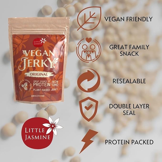 NON -GMO Little Jasmine Vegan Jerky Original Flavor Plant Based Protein Clean Ingredients Made in Taiwan 7.5 oz (2 PACK)