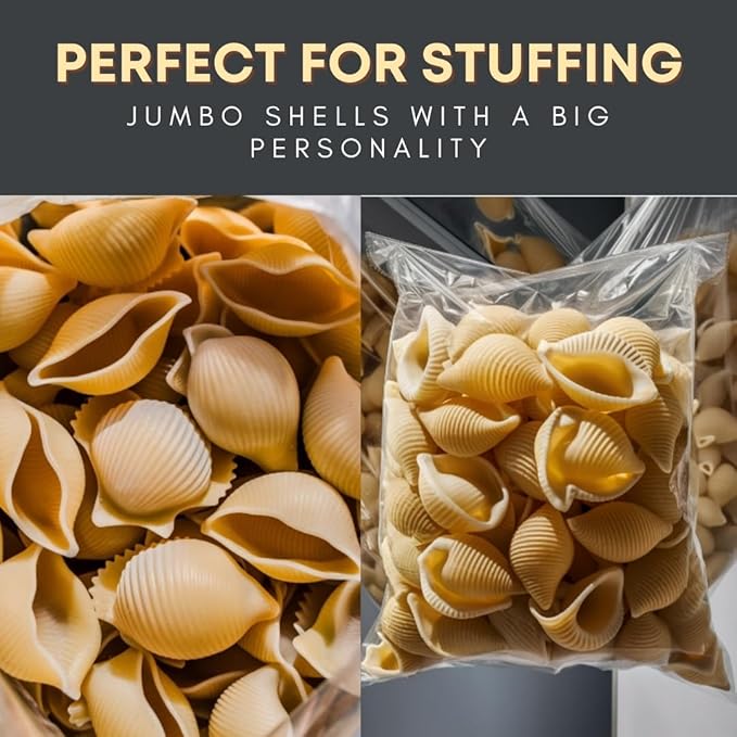 Jellybean Foods Jumbo Stuffing Shells Pasta - Large Pasta Shells for Stuffing - Coquille Pasta Shells - Jumbo Shells for Baking - Vitamin Enriched Easy-Stuff Shells for Creative Meals (2 LB)