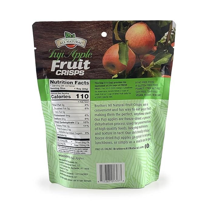 Brothers All Natural Freeze Dried Fruit Crisps Fuji Apple 1 Oz (Pack of 8) Made with 100% Fruit Gluten Free Soy Free Vegan Healthy Snack Resealable Pouch