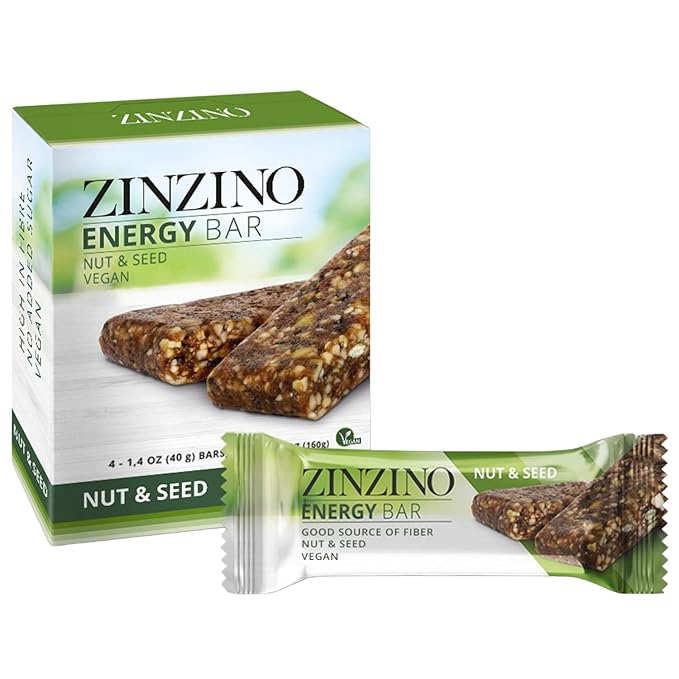 Zinzino - Energy Bars Nut and Seed - Fiber Vegan Snack No Added Sugar GMO-Free Healthy Snack for Adults Great Taste - 4-Pack High
